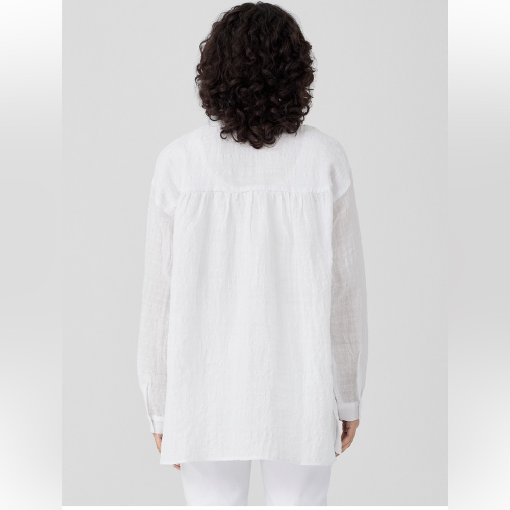 NWT EILEEN FISHER Linen Cotton Sheer Check Mandarin Collar Shirt - Picture 5 of 10